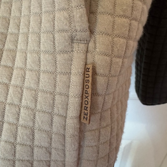 LIKE NEW Boy’s Two-Tone 3/4 zip Sweater - Olive and Beige - Picture 2 of 4